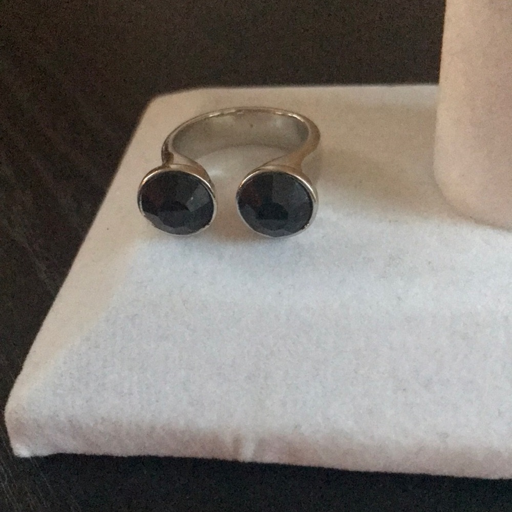 Silver Adjustable Ring with Black Crystals